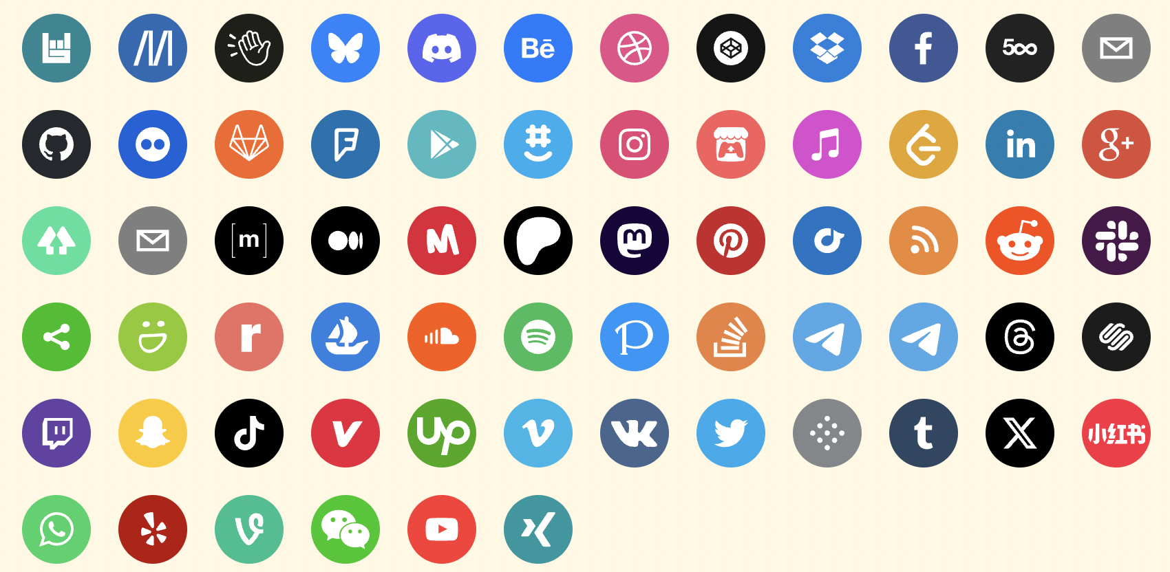 icons for all social networks configured in this library
